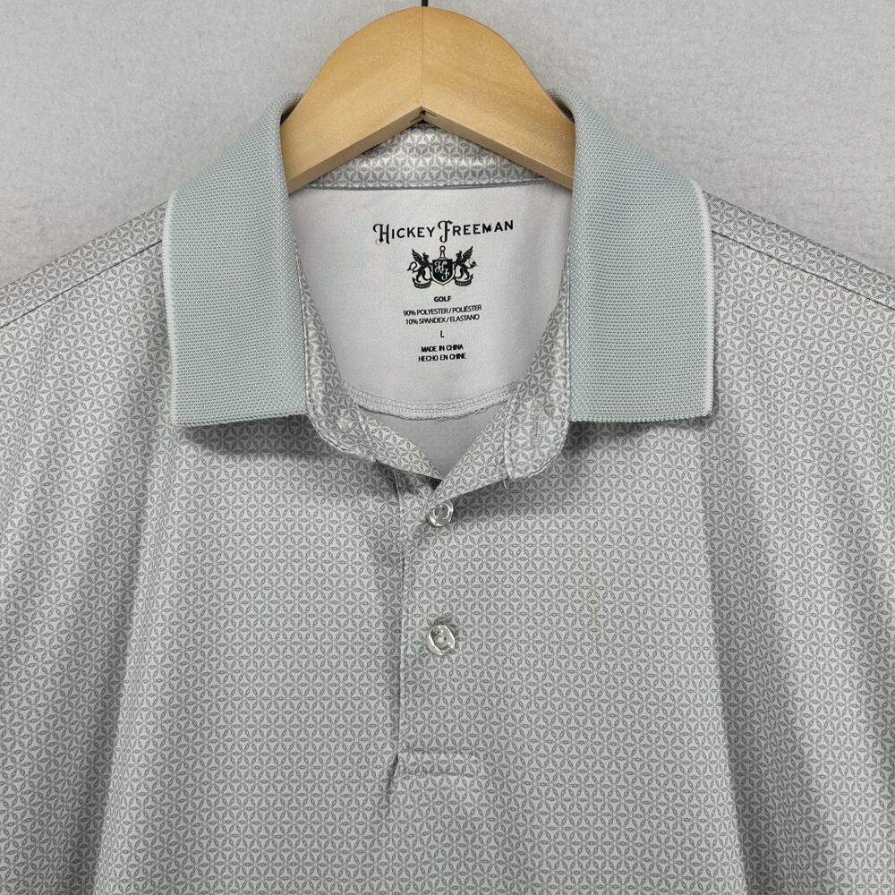HICKEY FREEMAN Shirt Mens L Golf Performance Geometric Short Sleeve Gray